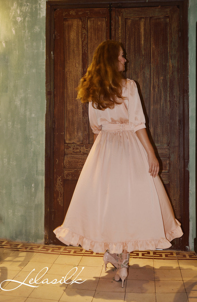 Silk Dress Vintage Style - Vintage Style Silk Gown - Silk Midi Dress