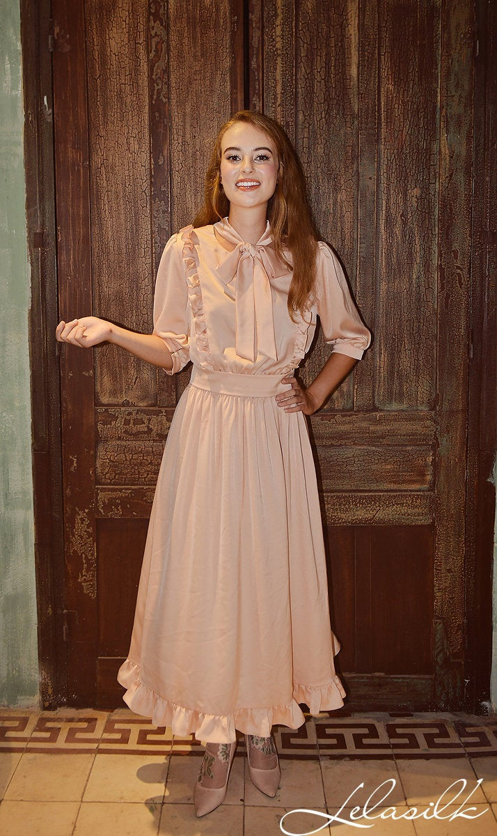Silk Dress Vintage Style - Vintage Style Silk Gown - Silk Midi Dress