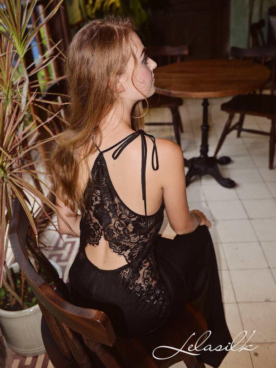Black Silk Slip - Silk Slip Dress - Halter Neck Slip