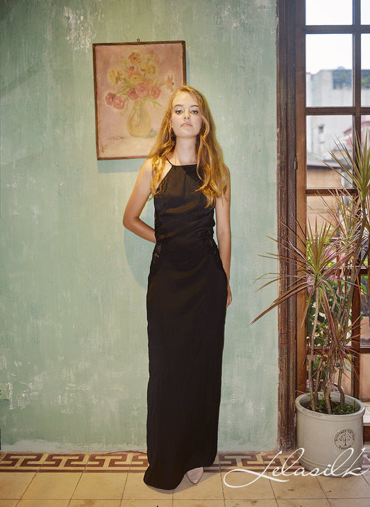 Black Silk Slip - Silk Slip Dress - Halter Neck Slip