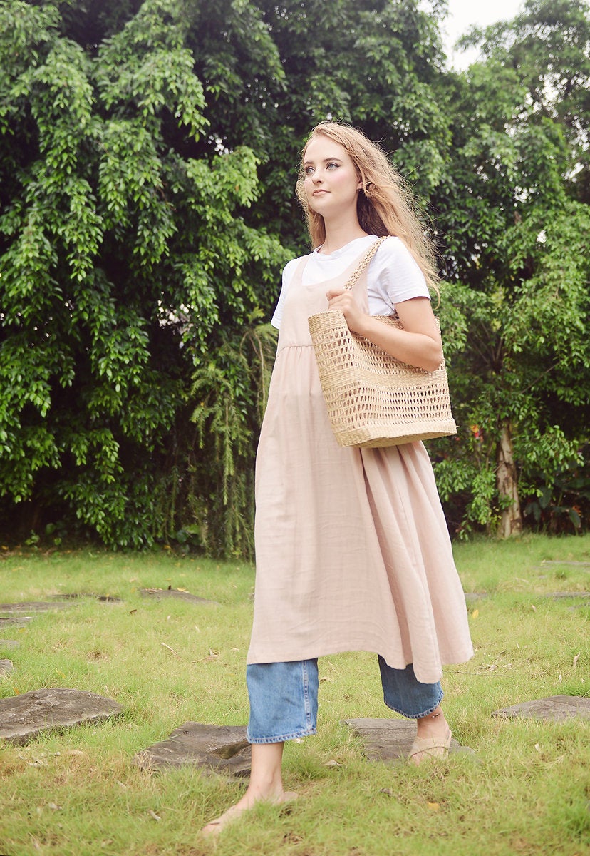 Apron Cotton Long Dress - Women Cotton Dress - Organic Cotton - Dress For Women - Natural Fabric
