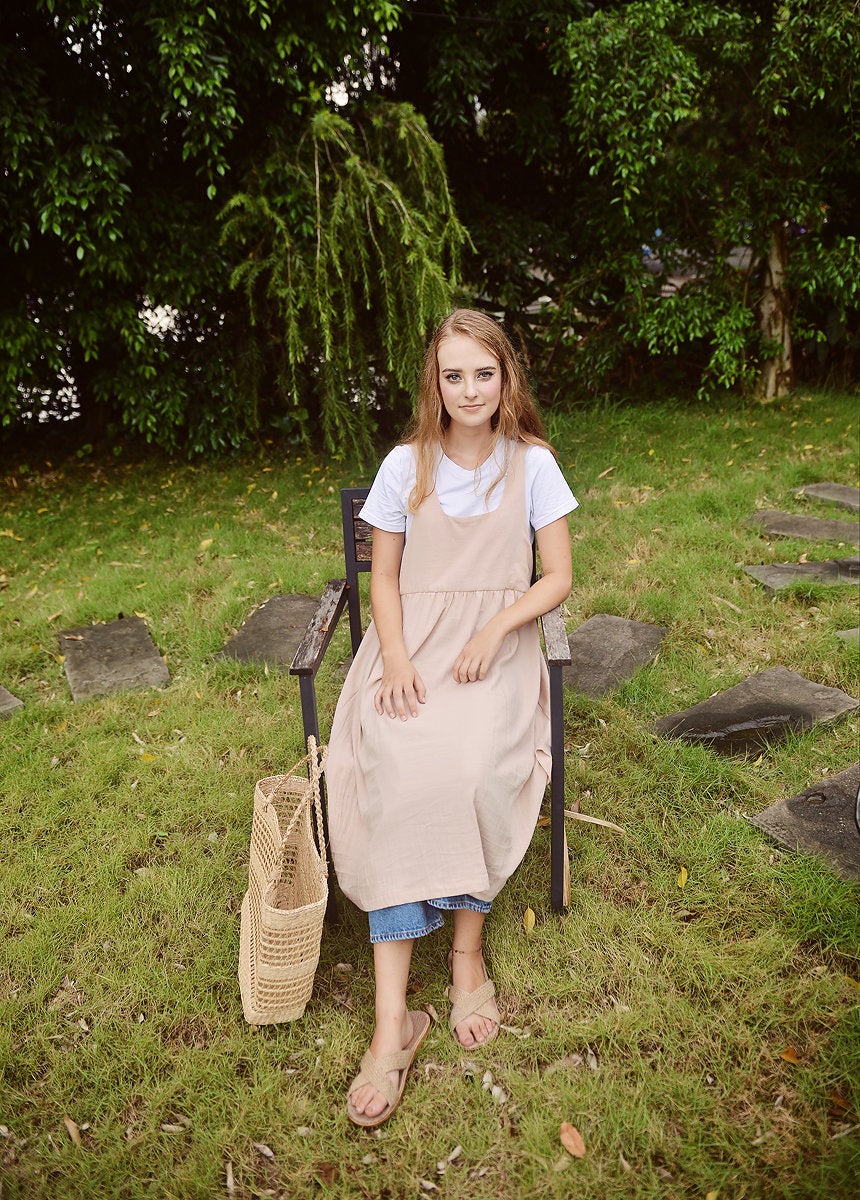 Apron Cotton Long Dress - Women Cotton Dress - Organic Cotton - Dress For Women - Natural Fabric