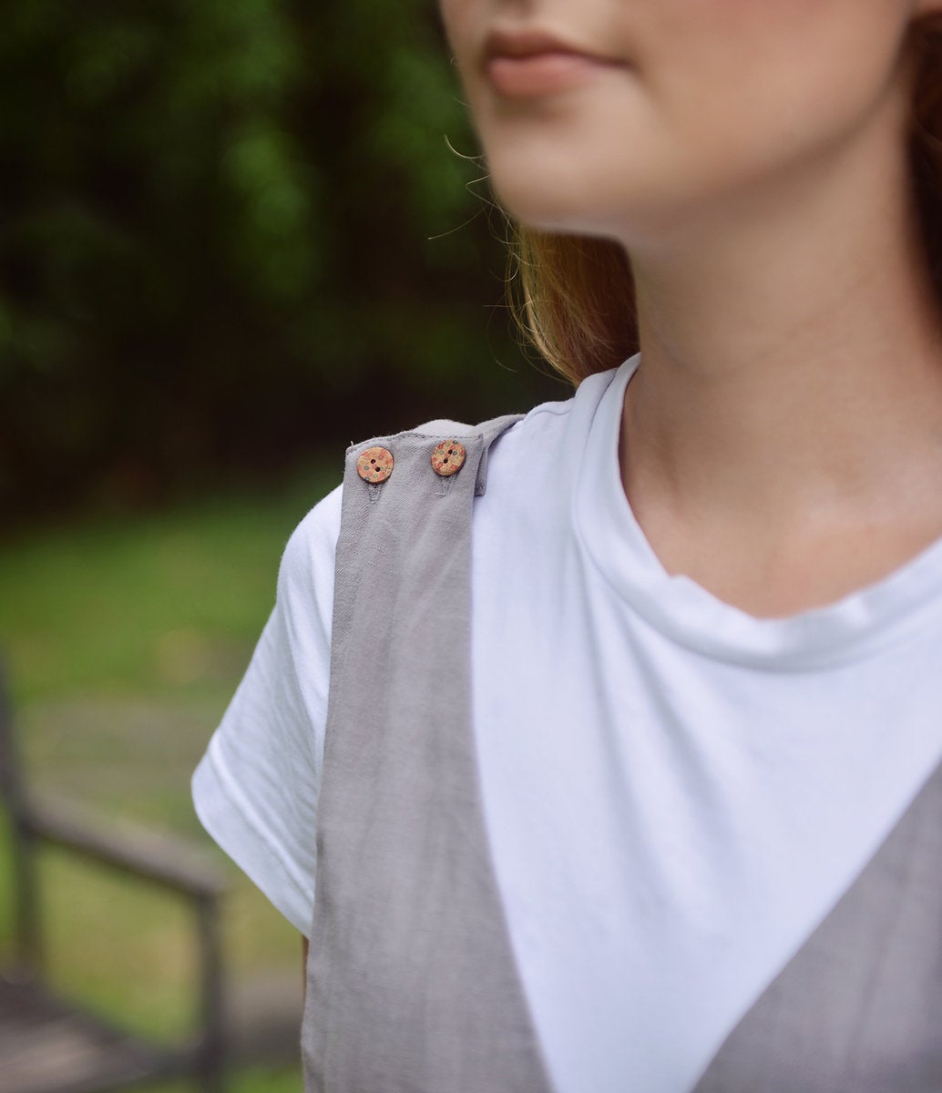 Linen Pinafore Dress with Pockets - Women Cotton Apron - Organic Clothing