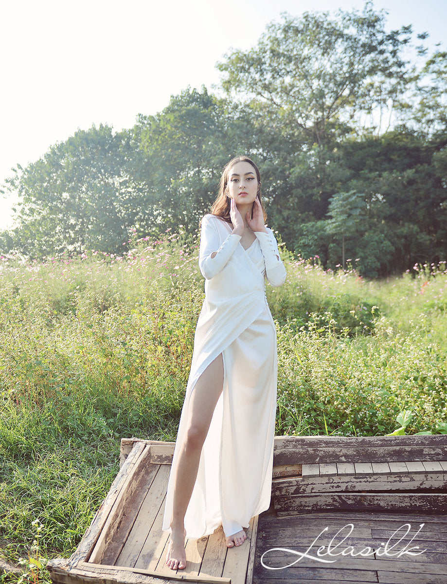 Silk Gown Draped - Women Party Dress - Ivory Wedding Dress - Women Silk Dress
