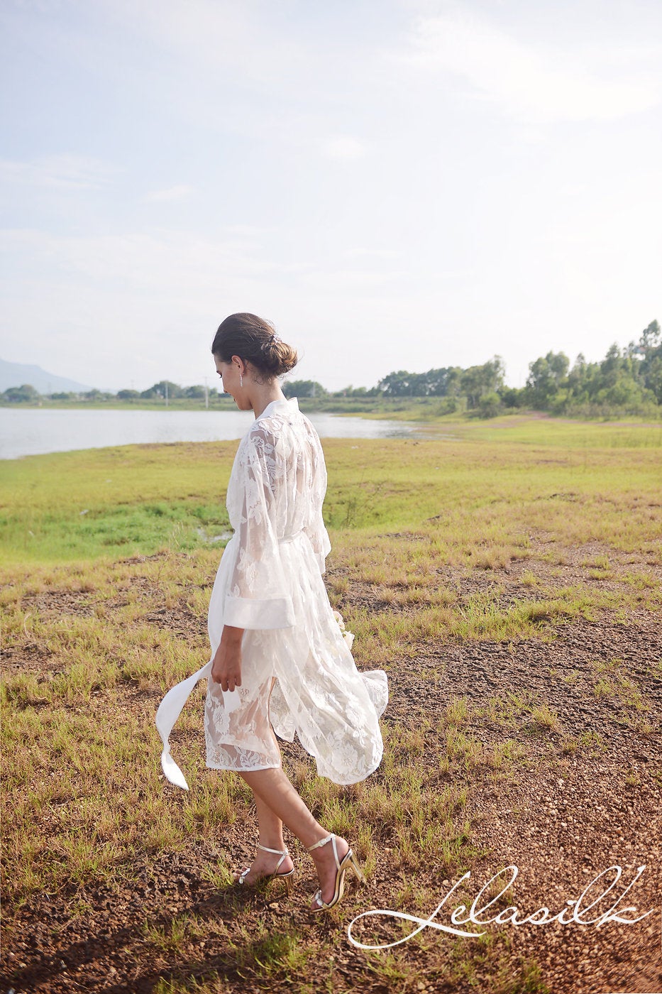 Bridal Lace Robe - Mid-Calf Lace Robe - White Lace Robe