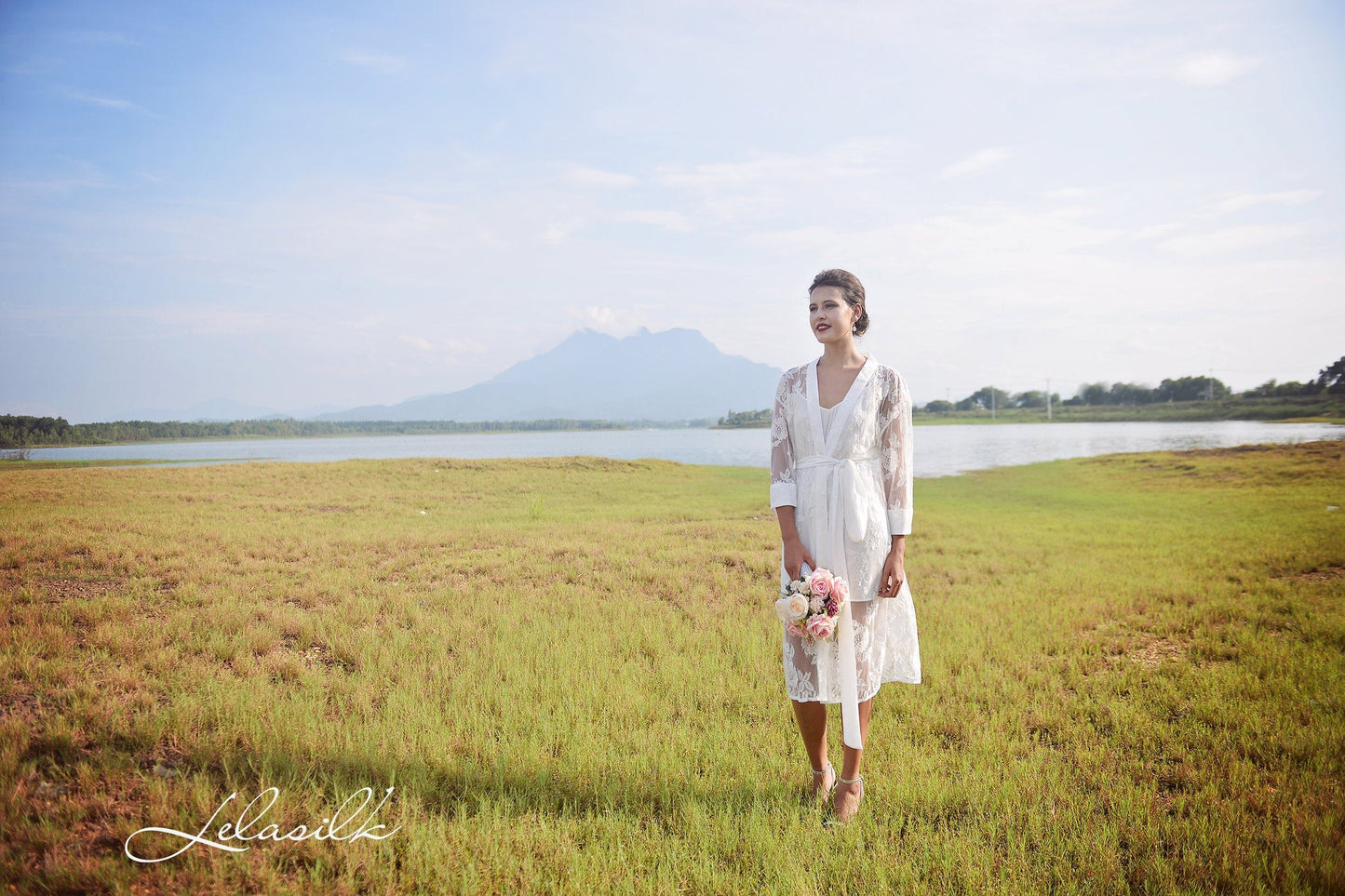 Bridal Lace Robe - Mid-Calf Lace Robe - White Lace Robe