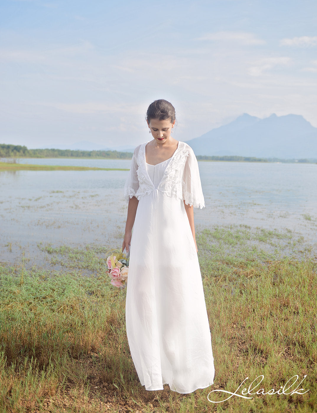 White Sheer Lace Robe - Bridal White Robe - Ivory Sheer Robe