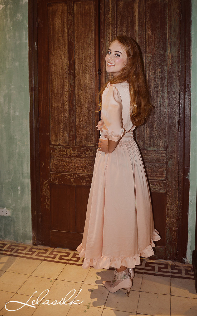 Silk Dress Vintage Style - Vintage Style Silk Gown - Silk Midi Dress