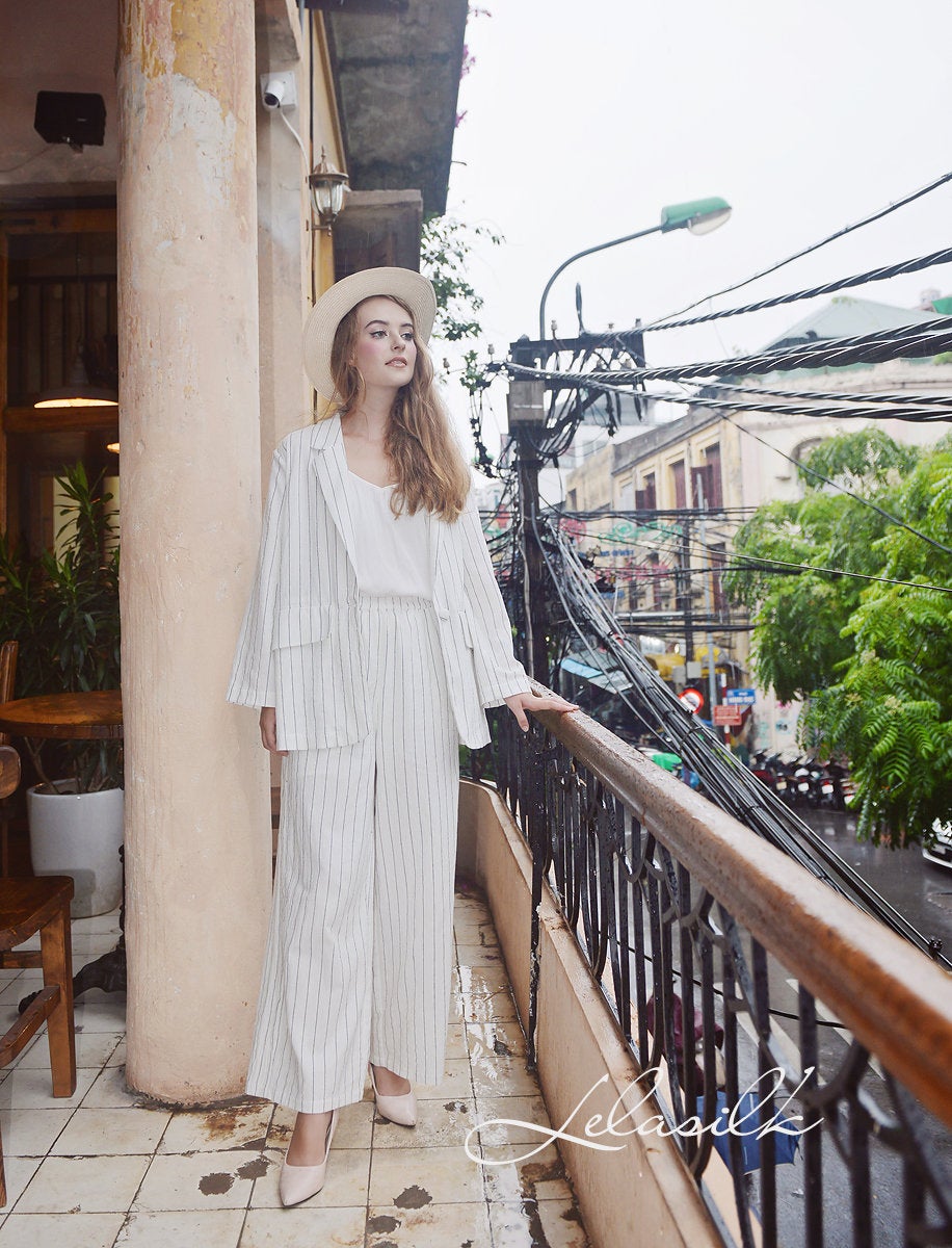 Oversized Linen Blazer - Travel Cotton Blazer - Women Organic Clothing - Organic Cotton