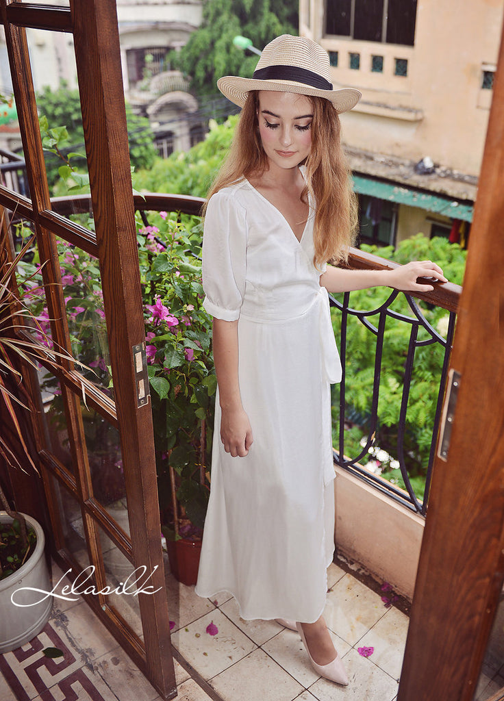 Ivory Wrap Silk Dress - Maxi Silk Dress - Summer Long Dress - Mulberry Silk Dress - Silk Dress