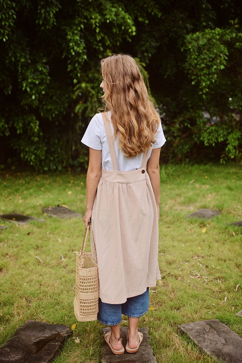 Apron Cotton Long Dress - Women Cotton Dress - Organic Cotton - Dress For Women - Natural Fabric