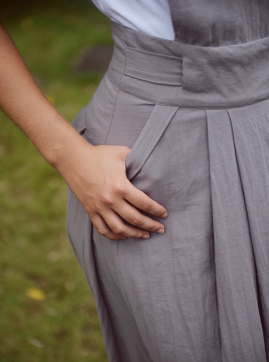 Linen Pinafore Dress with Pockets - Women Cotton Apron - Organic Clothing