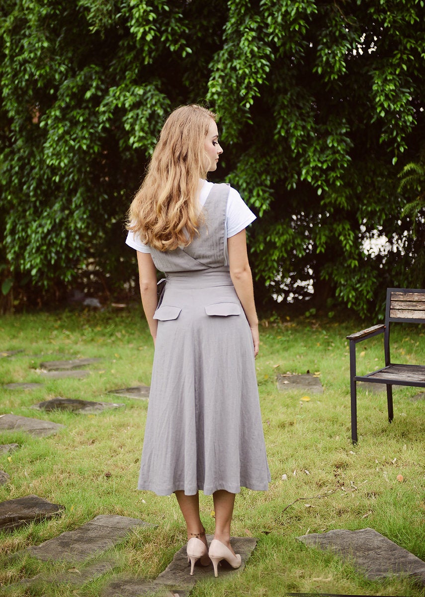 Linen Pinafore Dress with Pockets - Women Cotton Apron - Organic Clothing