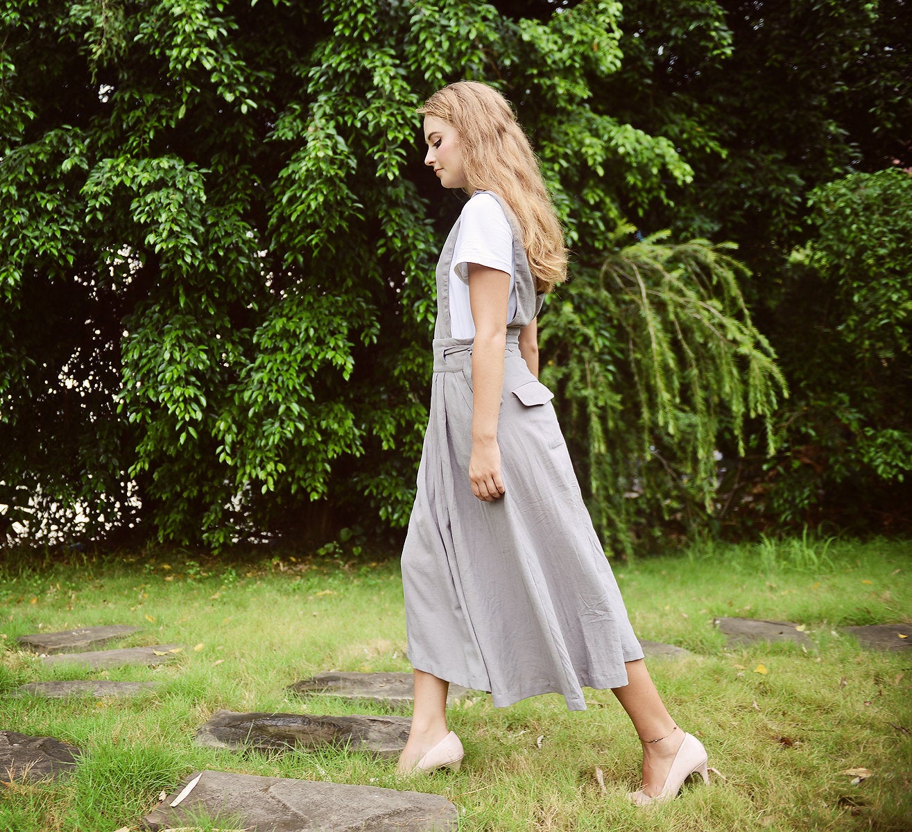 Linen Pinafore Dress with Pockets - Women Cotton Apron - Organic Clothing