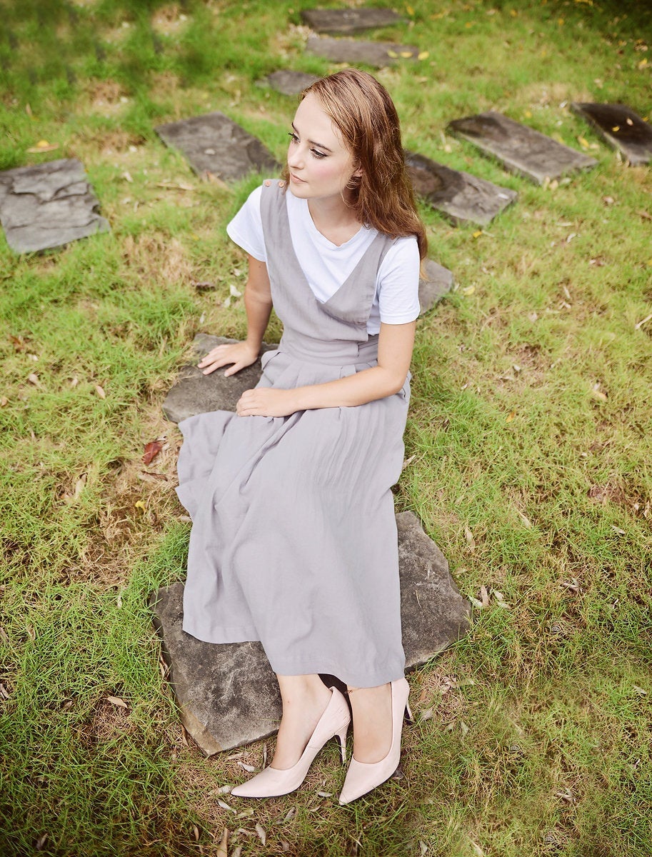 Linen Pinafore Dress with Pockets - Women Cotton Apron - Organic Clothing