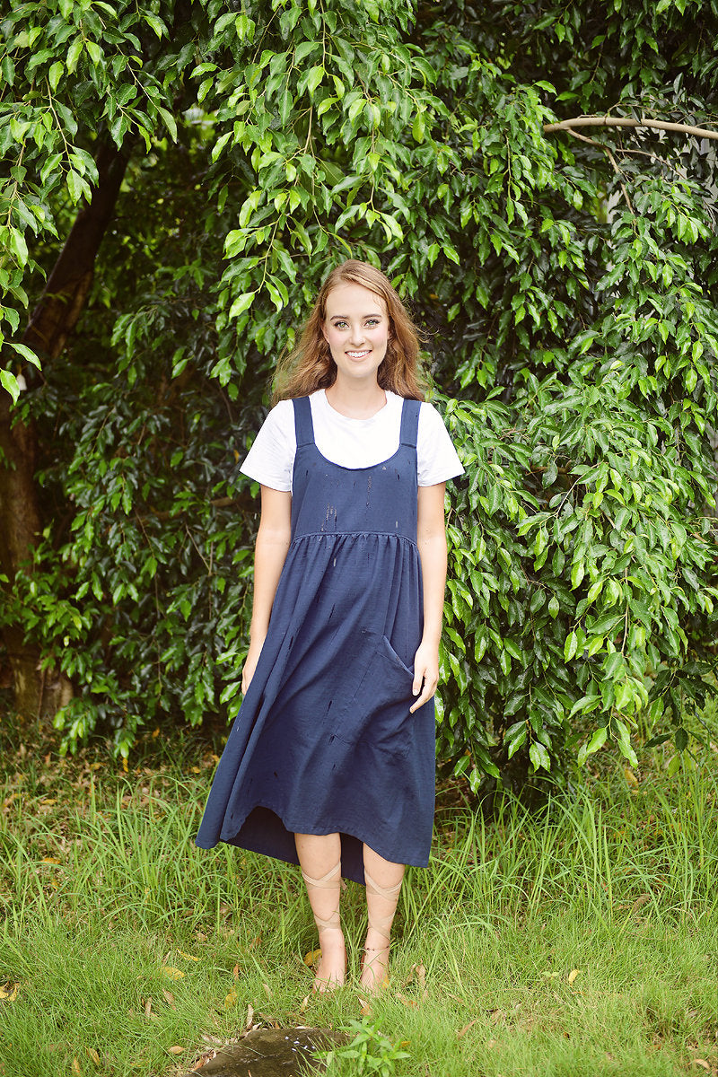 Linen Midi Apron Dress - Women Summer Dress - Organic Cotton Apron - Organic Clothing
