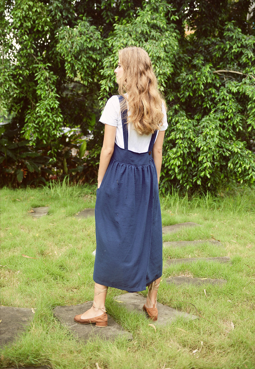 Linen Midi Apron Dress - Women Summer Dress - Organic Cotton Apron - Organic Clothing