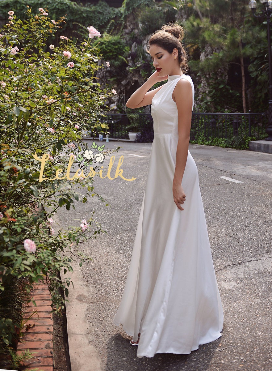 Wedding Dress Ivory Turtleneck - Sleeveless Silk Wedding Dress - Church Wedding Dress - Tailored Fit
