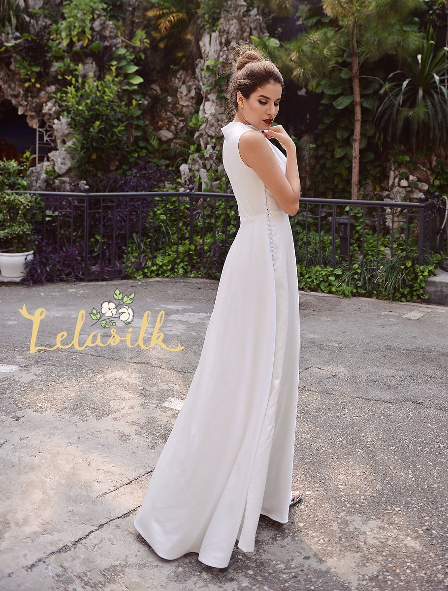 Wedding Dress Ivory Turtleneck - Sleeveless Silk Wedding Dress - Church Wedding Dress - Tailored Fit
