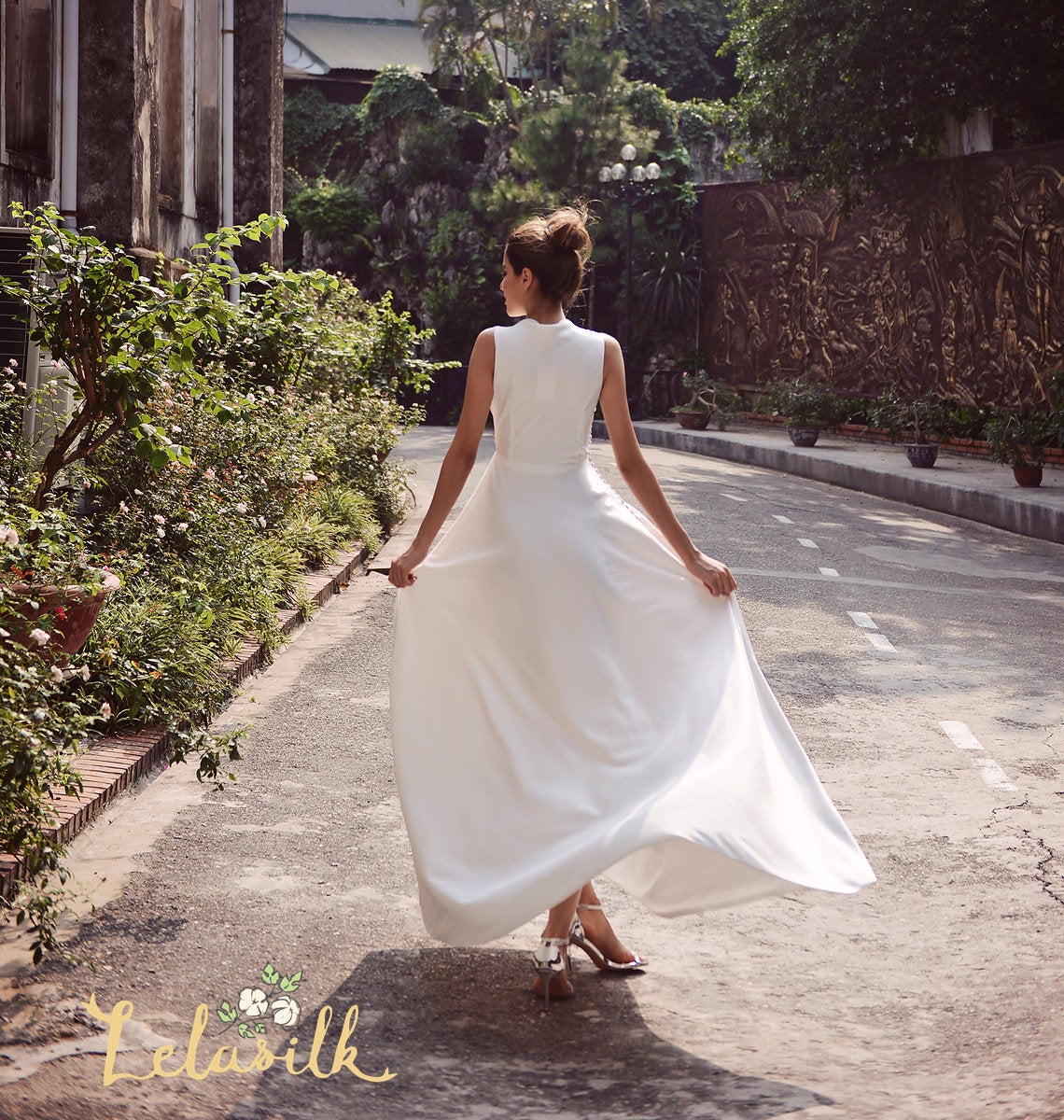 Wedding Dress Ivory Turtleneck - Sleeveless Silk Wedding Dress - Church Wedding Dress - Tailored Fit