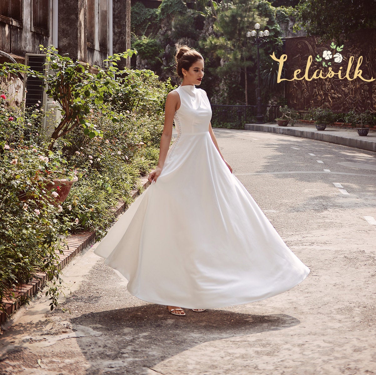 Wedding Dress Ivory Turtleneck - Sleeveless Silk Wedding Dress - Church Wedding Dress - Tailored Fit