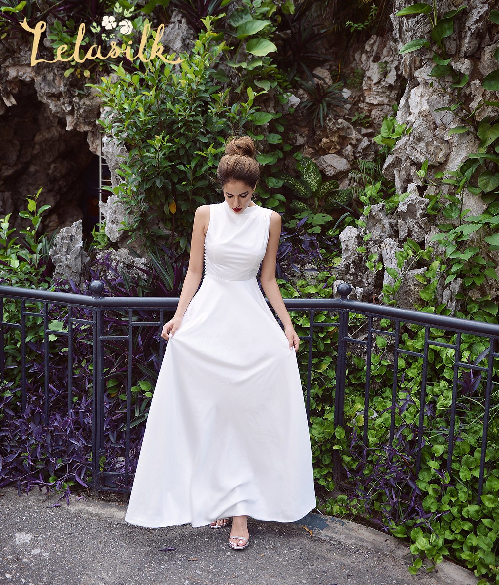 Wedding Dress Ivory Turtleneck - Sleeveless Silk Wedding Dress - Church Wedding Dress - Tailored Fit