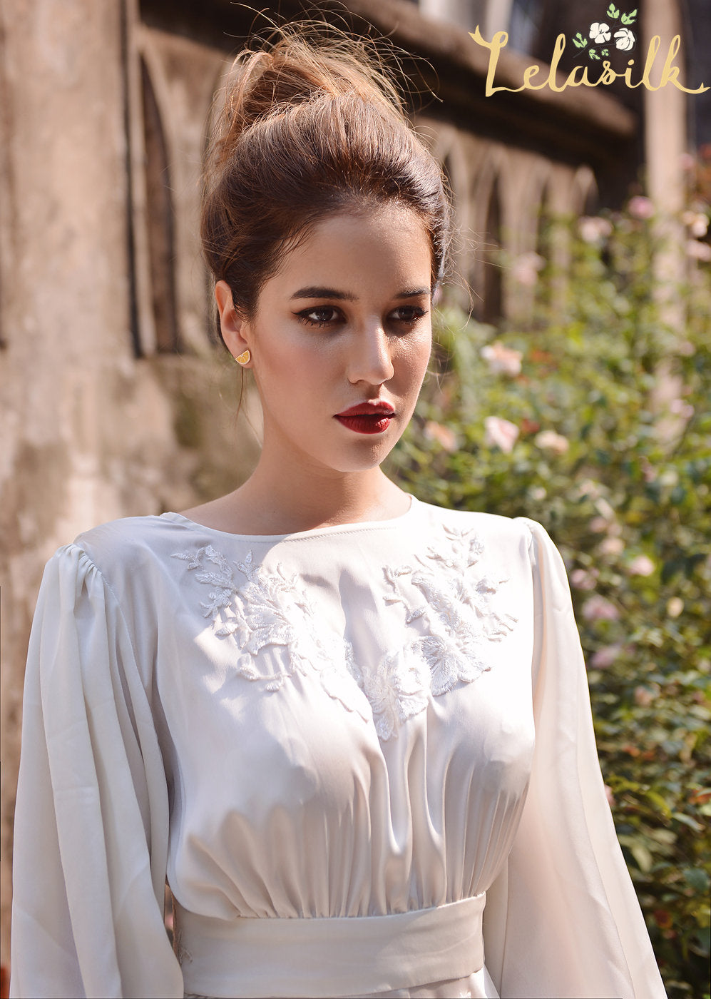 Silk Wedding Dress - Embellished Lace Wedding Dress - Ivory Wedding Dress