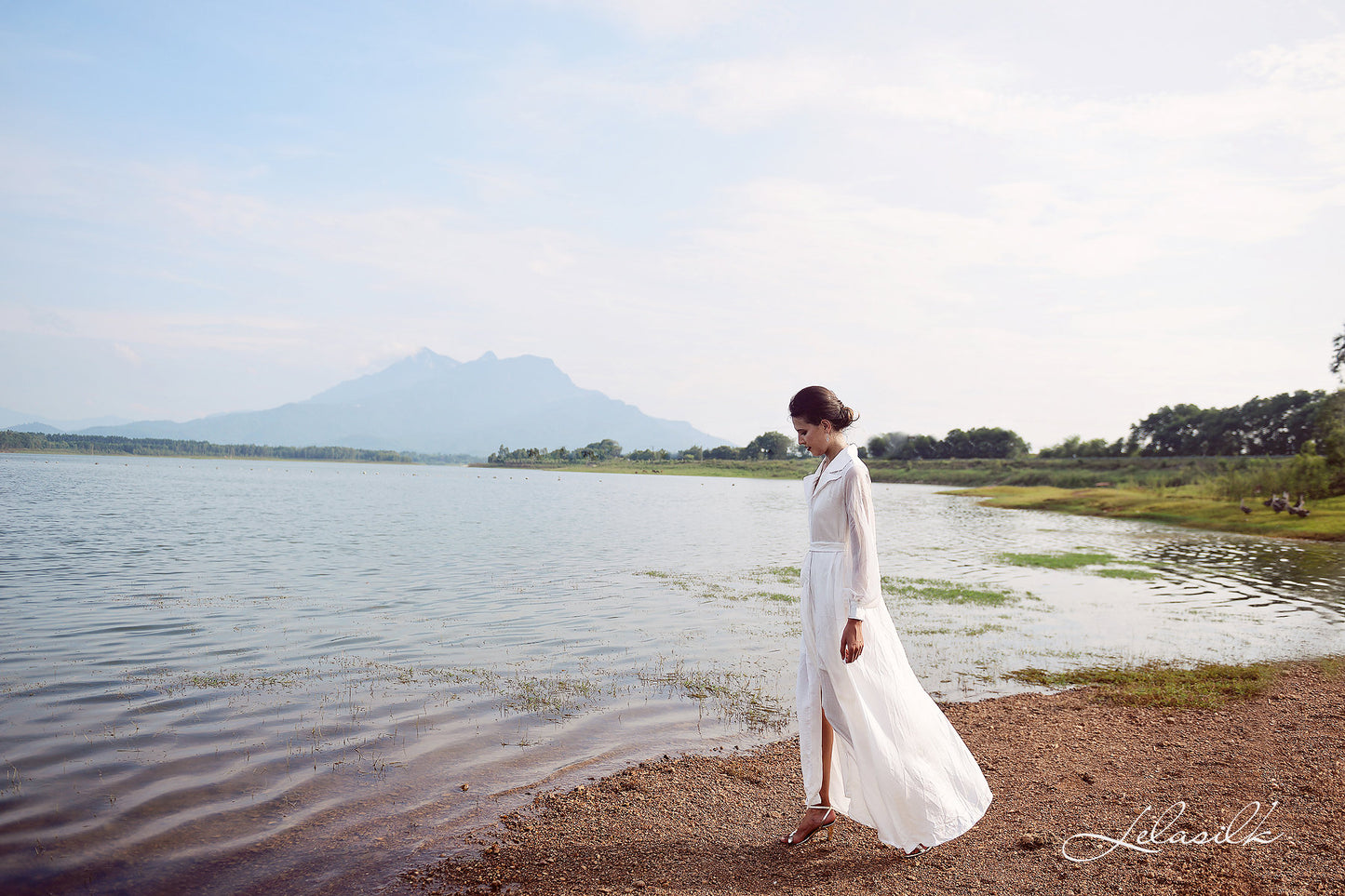 Long Bridal Robe - with Puffy Sheer Sleeves - Bridal Silk Robe - Wedding Silk Robe - Bridesmaids Silk Robes
