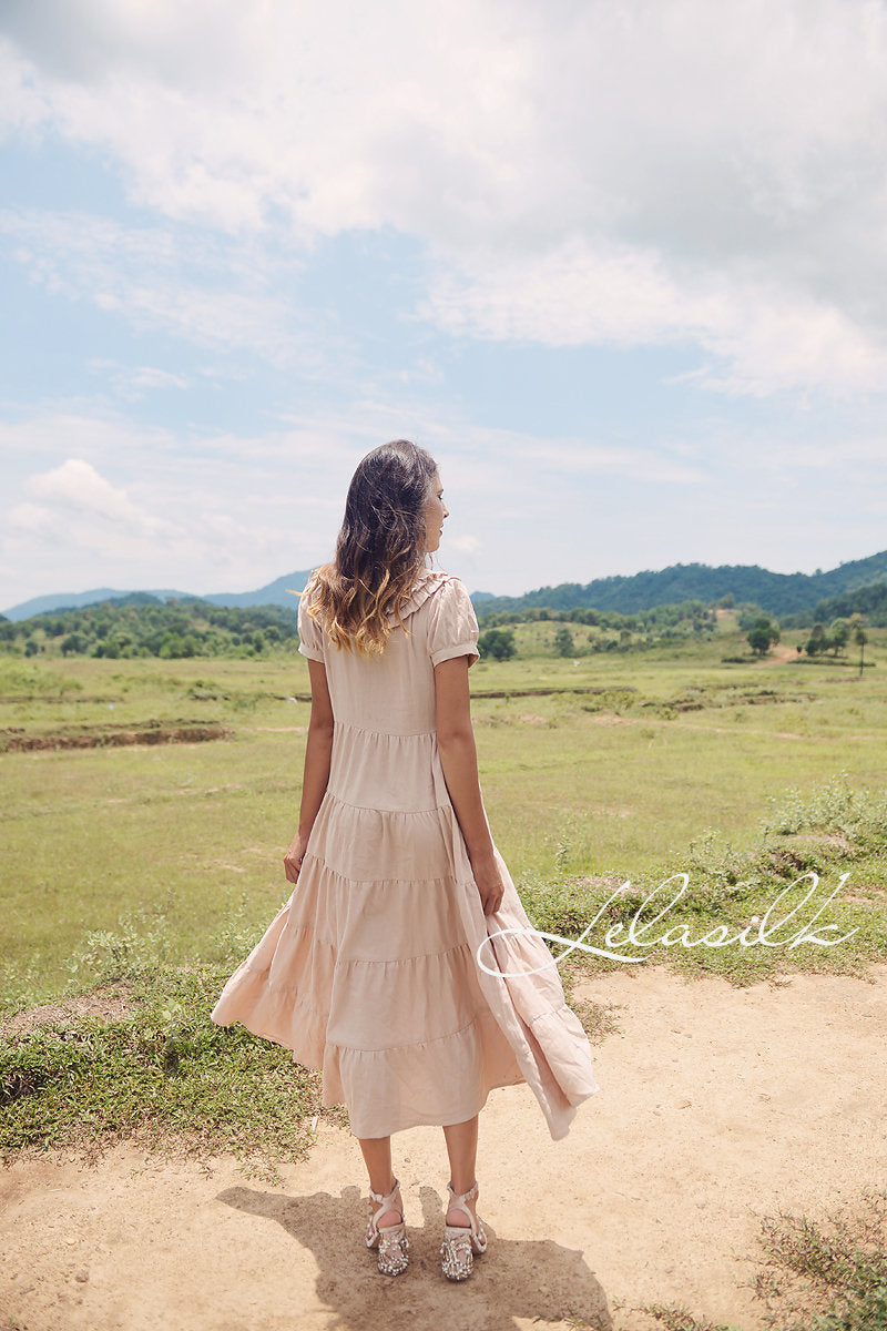 Long Cotton Dress - with Ruffles Collar - Organic Cotton Dress - Dress For Women - Natural Fabric