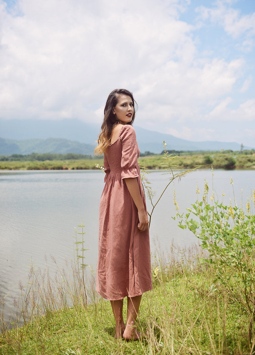 Off Shoulder Cotton Dress - Organic Cotton Clothing - Women Midi Dress