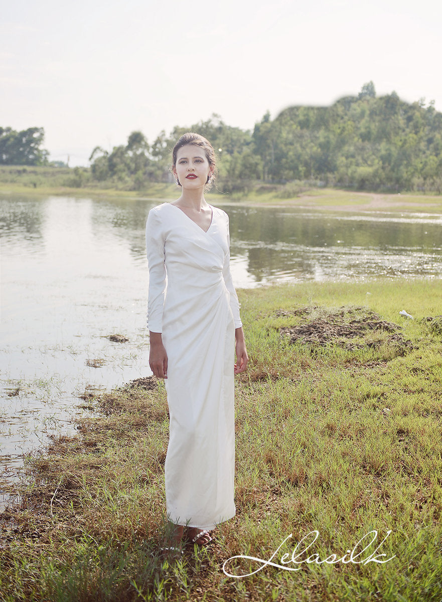 Silk Gown Draped - Women Party Dress - Ivory Wedding Dress - Women Silk Dress