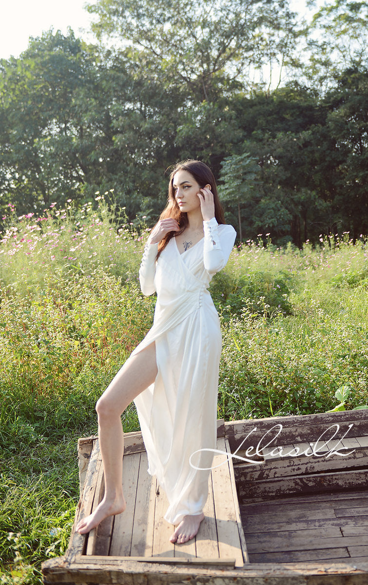 Silk Gown Draped - Women Party Dress - Ivory Wedding Dress - Women Silk Dress