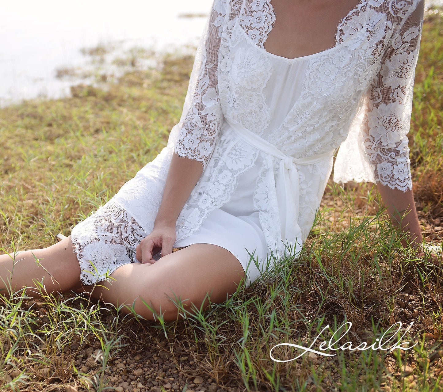 Short Lace Robe - Getting Ready Robe - Wedding Dressing Gown - Bridal Lace Robe - Bridesmaids Lace Robe