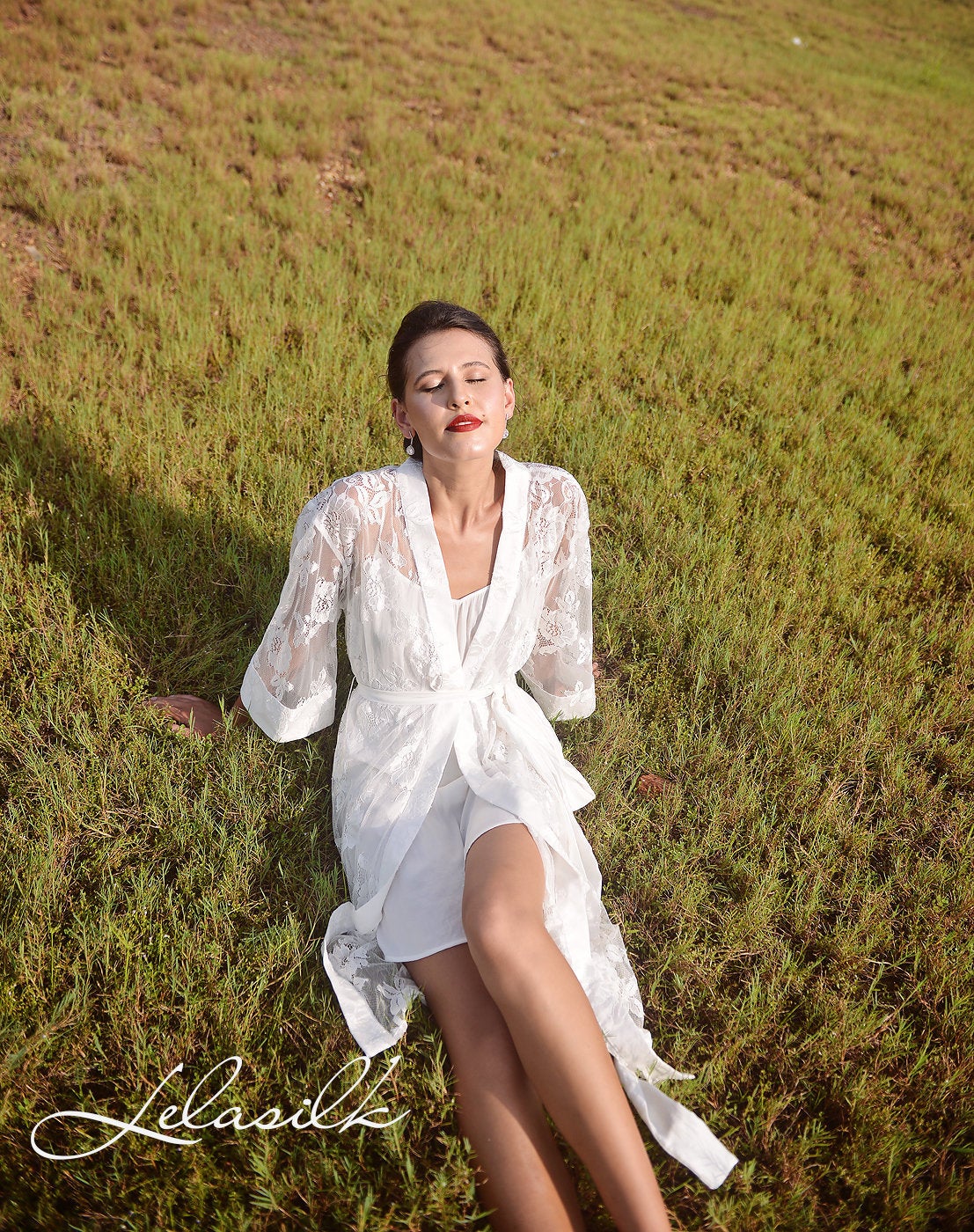 Bridal Lace Robe - Mid-Calf Lace Robe - White Lace Robe