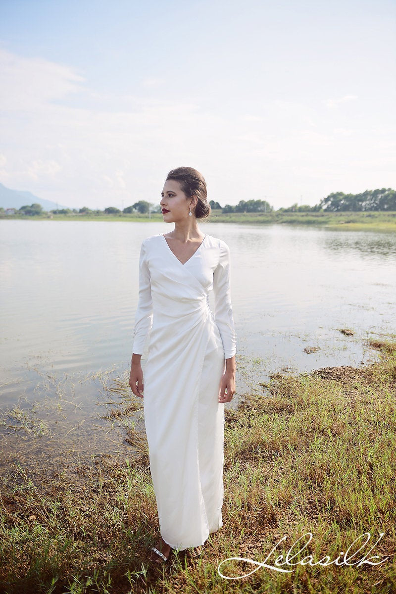 Silk Gown Draped - Women Party Dress - Ivory Wedding Dress - Women Silk Dress