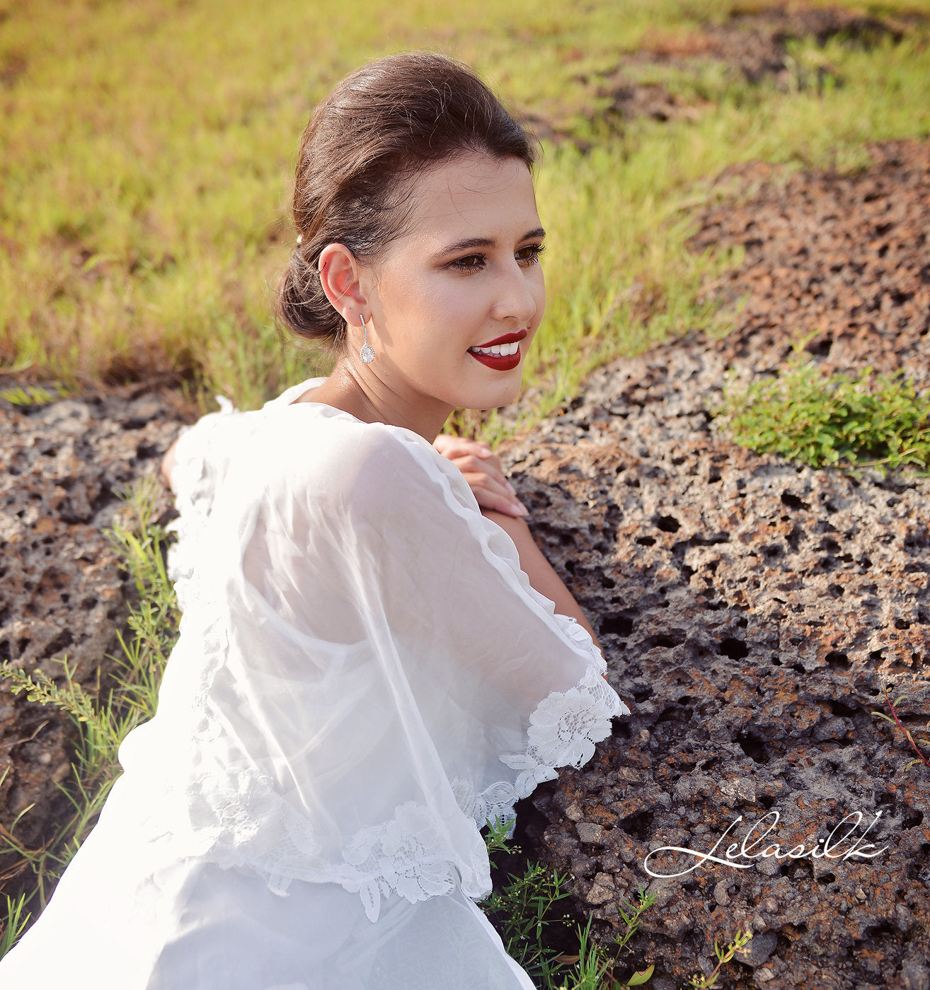 White Sheer Lace Robe - Bridal White Robe - Ivory Sheer Robe