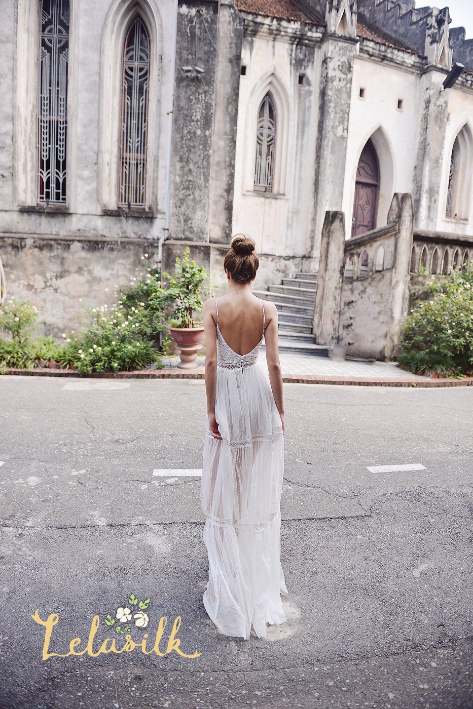 Lowback Bridal Gown with Straps - Embellished Wedding Dress - Lace and Tulle Wedding Dress