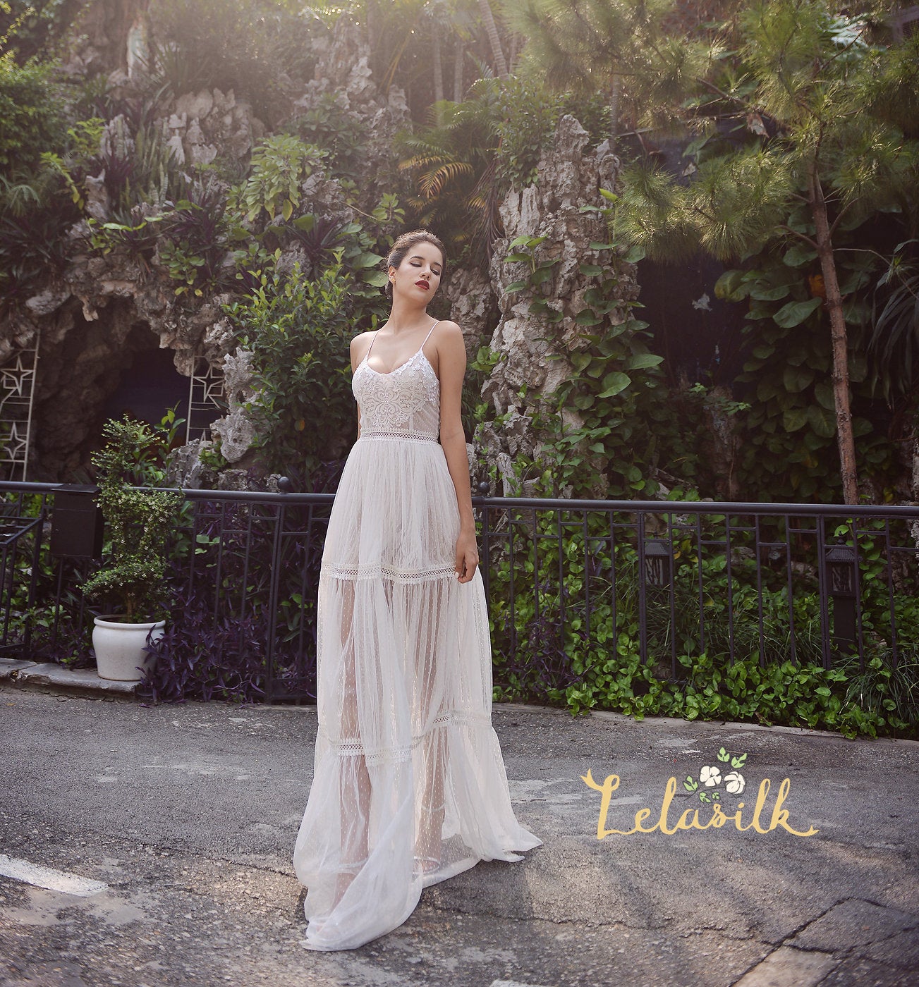 Lowback Bridal Gown with Straps - Embellished Wedding Dress - Lace and Tulle Wedding Dress