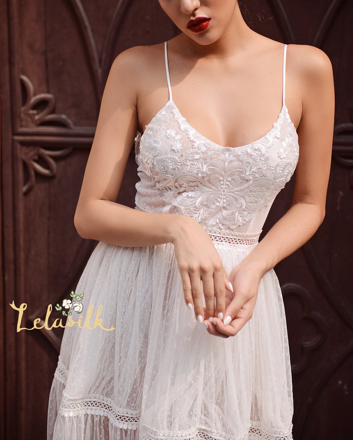 Lowback Bridal Gown with Straps - Embellished Wedding Dress - Lace and Tulle Wedding Dress