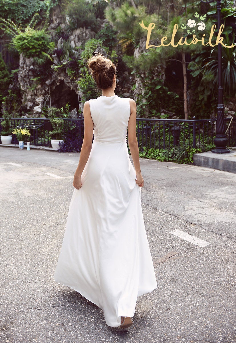 Wedding Dress Ivory Turtleneck - Sleeveless Silk Wedding Dress - Church Wedding Dress - Tailored Fit
