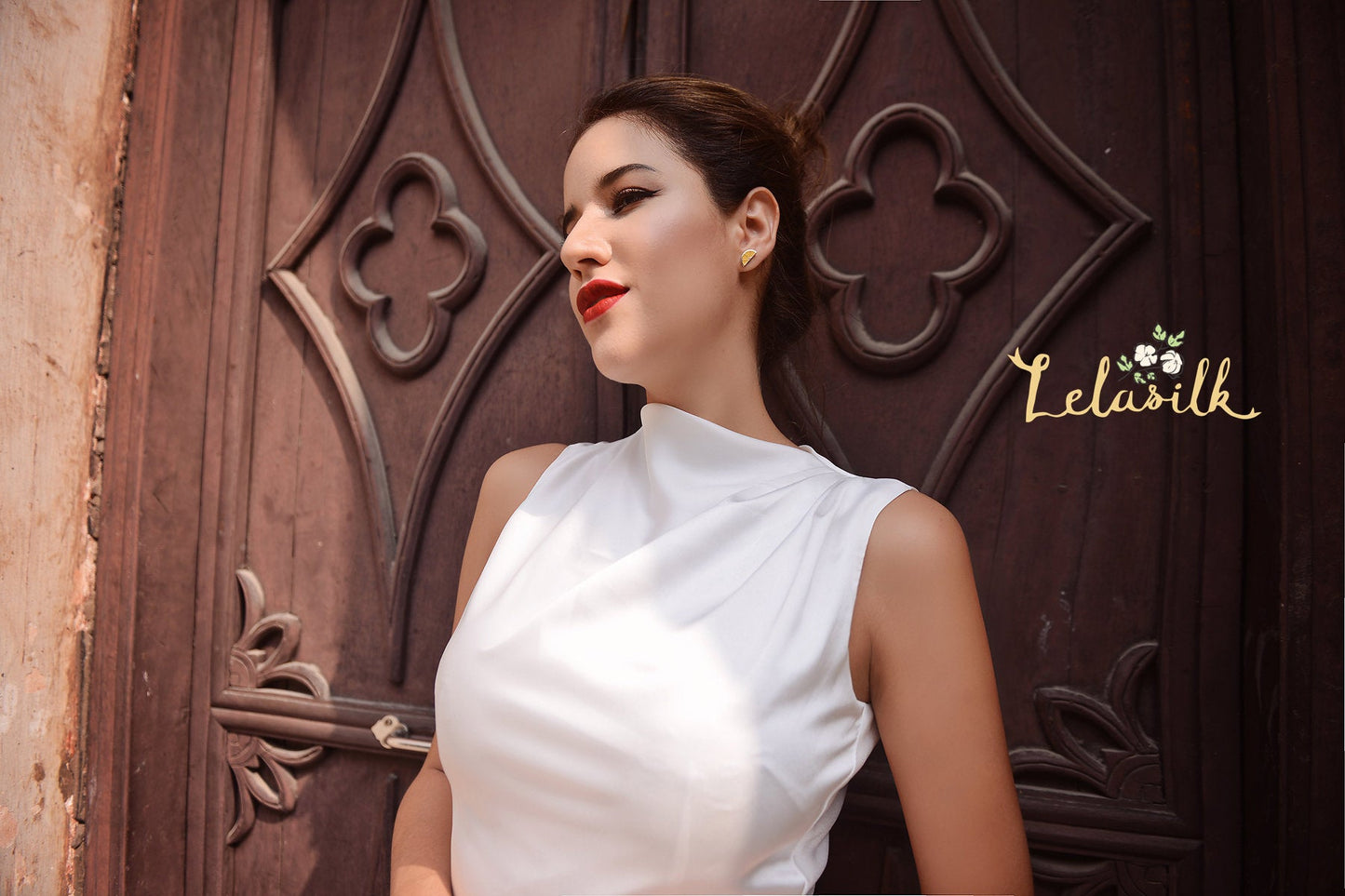Wedding Dress Ivory Turtleneck - Sleeveless Silk Wedding Dress - Church Wedding Dress - Tailored Fit