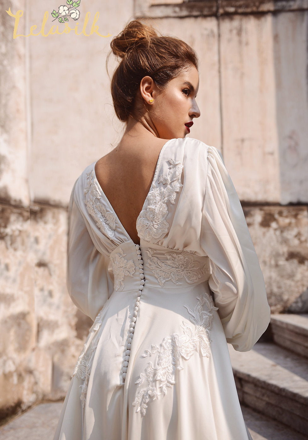 Silk Wedding Dress - Embellished Lace Wedding Dress - Ivory Wedding Dress