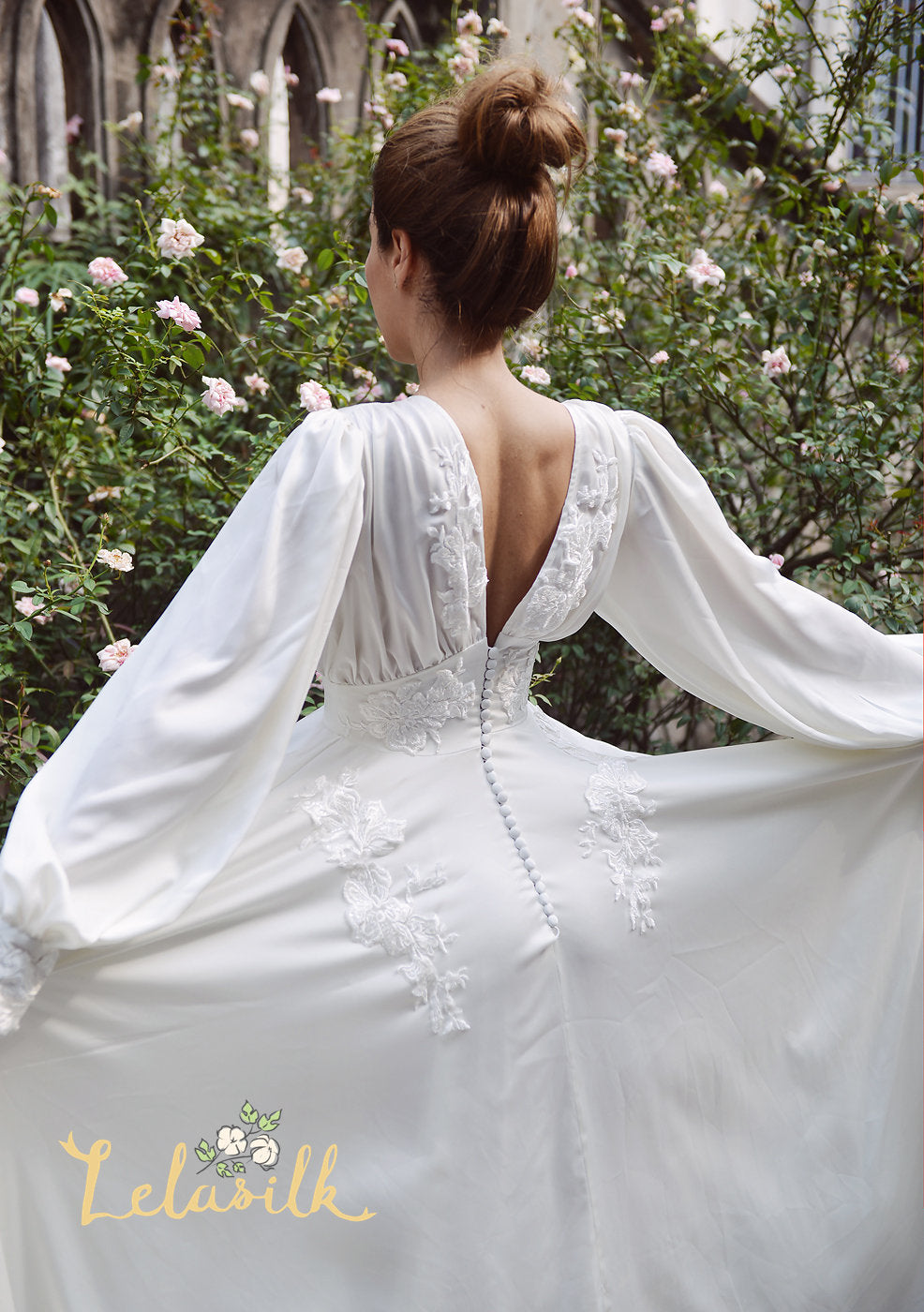 Silk Wedding Dress - Embellished Lace Wedding Dress - Ivory Wedding Dress