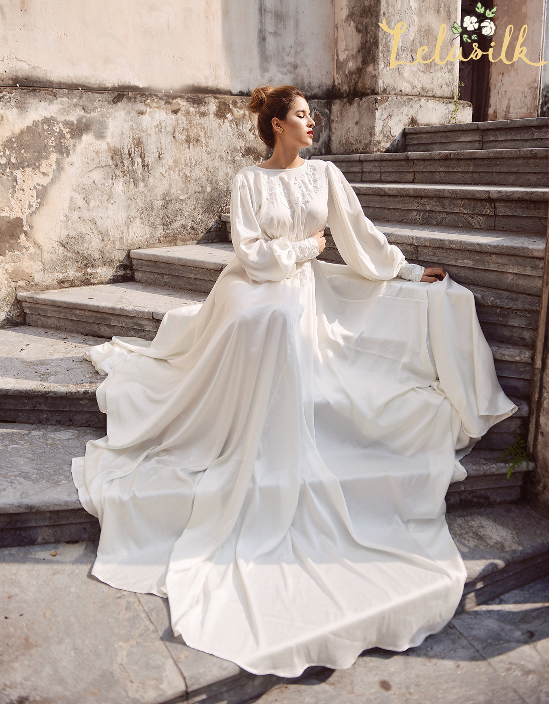 Silk Wedding Dress - Embellished Lace Wedding Dress - Ivory Wedding Dress