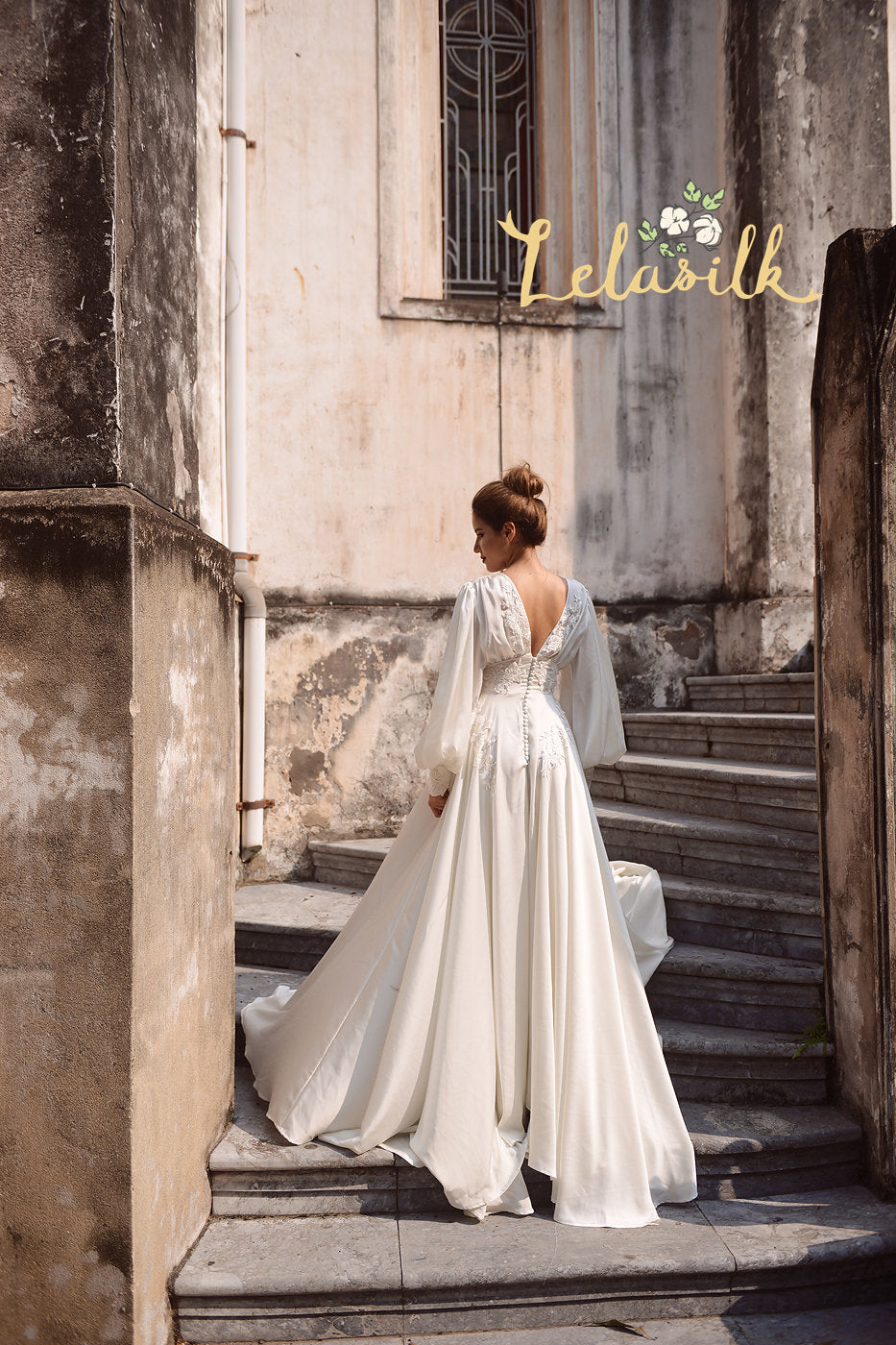 Silk Wedding Dress - Embellished Lace Wedding Dress - Ivory Wedding Dress