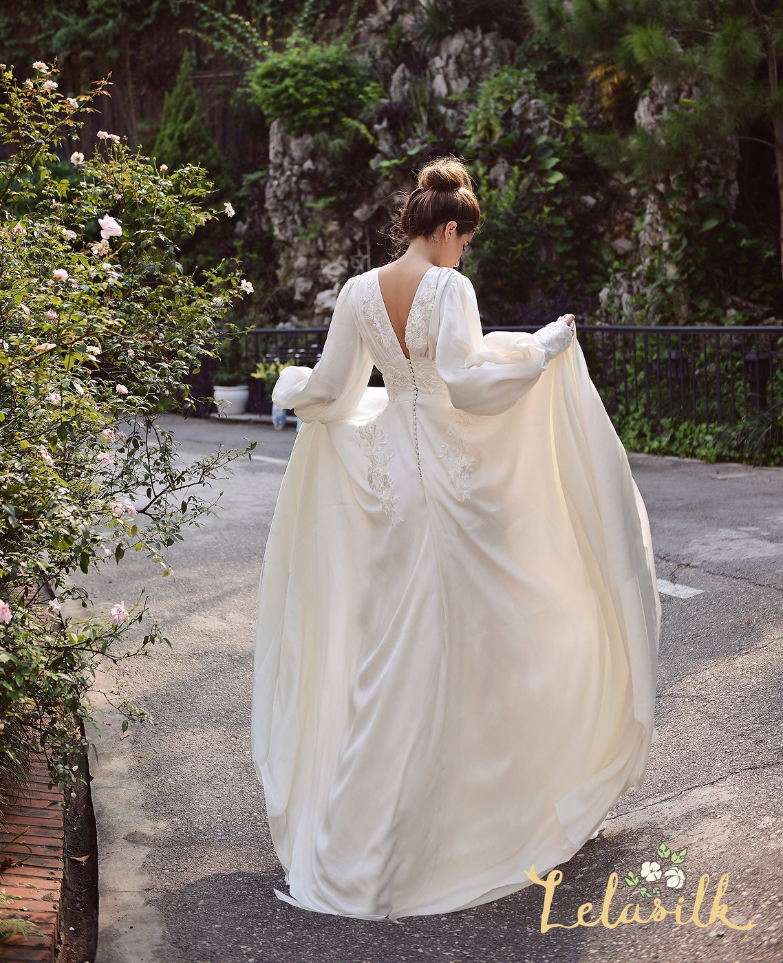 Silk Wedding Dress - Embellished Lace Wedding Dress - Ivory Wedding Dress