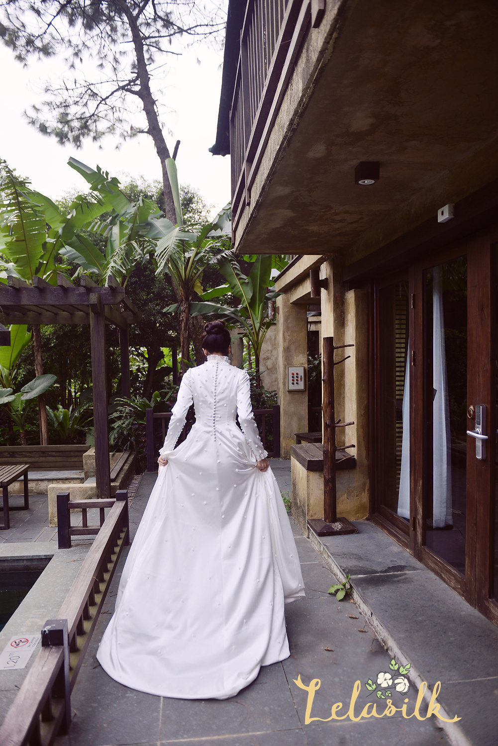 Classic Silk Wedding Dress/Hand embroidered Silk Dress/ Detailed Silk Gown