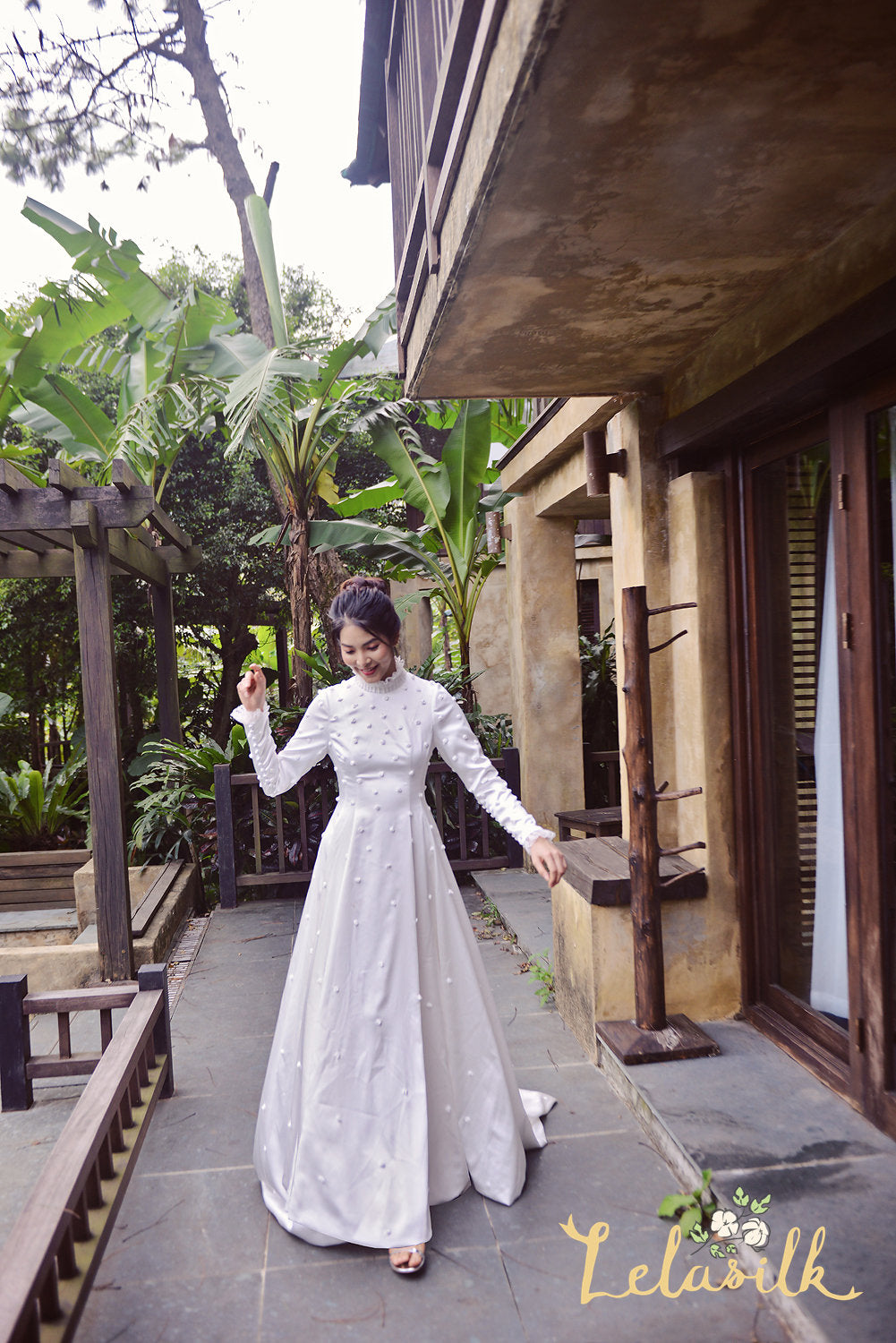 Classic Silk Wedding Dress/Hand embroidered Silk Dress/ Detailed Silk Gown
