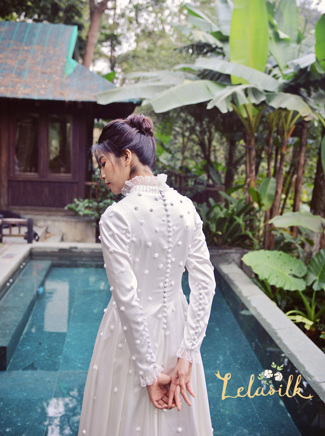 Classic Silk Wedding Dress/Hand embroidered Silk Dress/ Detailed Silk Gown