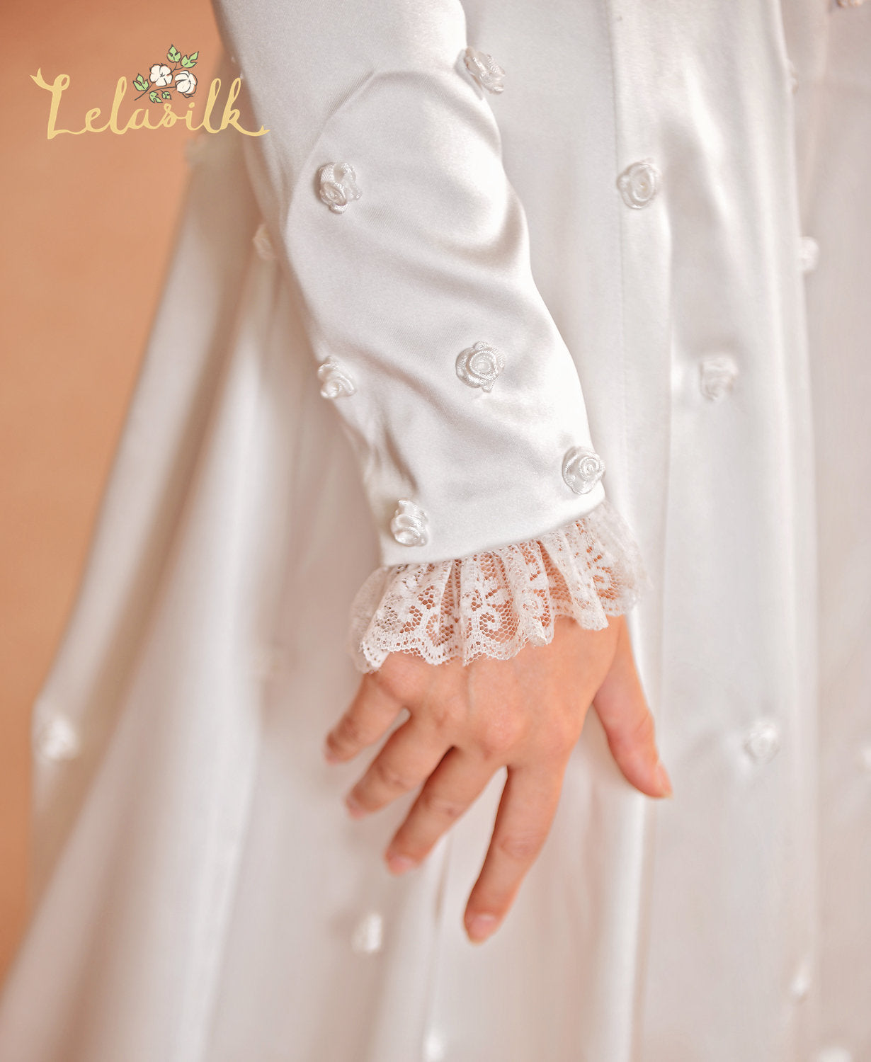 Embroidered Silk Dress - Classic Silk Wedding Dress - Flower Detailed Silk Gown